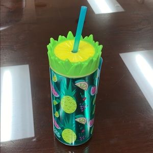 Thermal insulated cup w/ straw attached
